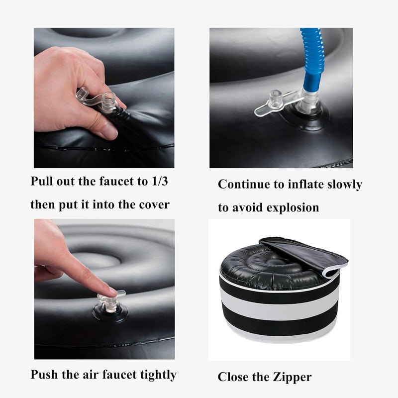 FUNHOME Inflatable Stool Ottoman Footrest with Handle, All Weather Footrest Seat with Foot Pump D20 xH9, Water Repellent Footstool Pouf for Home Patio Garden and Camping Use-Black White Stripe - Image 5